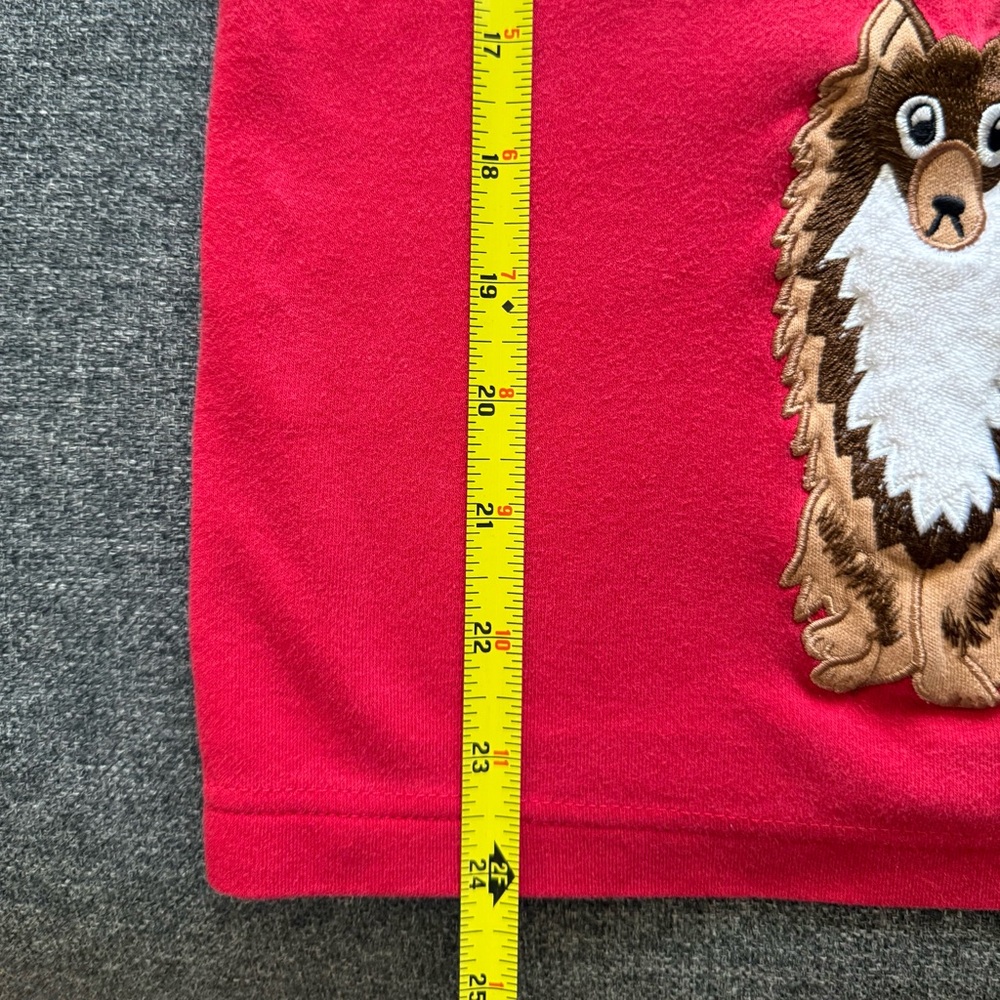 Bechamel Womens Cotton T-Shirt Red Short Sleeve Dog Embroidered Sz Petite Large - Picture 10 of 13